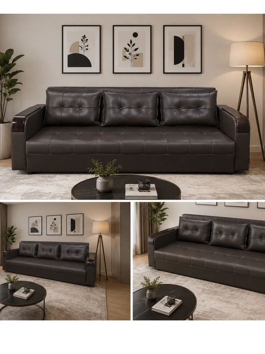 Современный диван-кровать Modern Lux M45 из эко-кожи коричневого цвета 3-местный