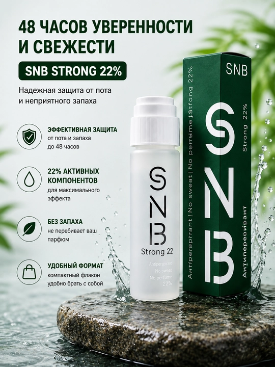 Dezodorant-antiperspirant SNB Strong 22% 35 ml  — terlash va noxush hiddan samarali himoya - 