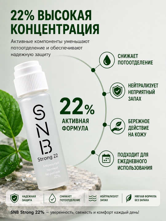 Dezodorant-antiperspirant SNB Strong 22% 35 ml  — terlash va noxush hiddan samarali himoya