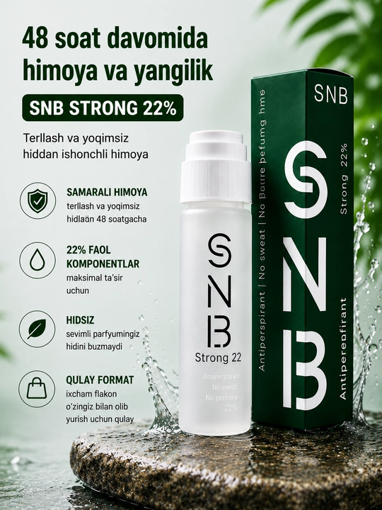 Dezodorant-antiperspirant SNB Strong 22% 35 ml  — terlash va noxush hiddan samarali himoya