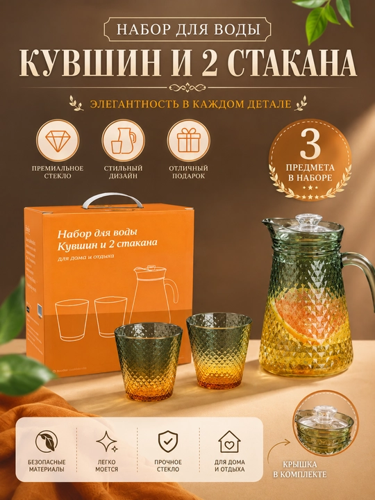 Стеклянный набор для воды и напитков, набор стеклянных графинов - 