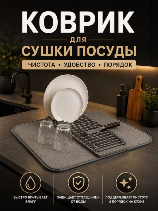 Сушилка для посуды, впитывающая кухонная тряпка