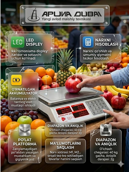 Elektron tarozi ArshiaDubay  temir knopkali 40 kg - 