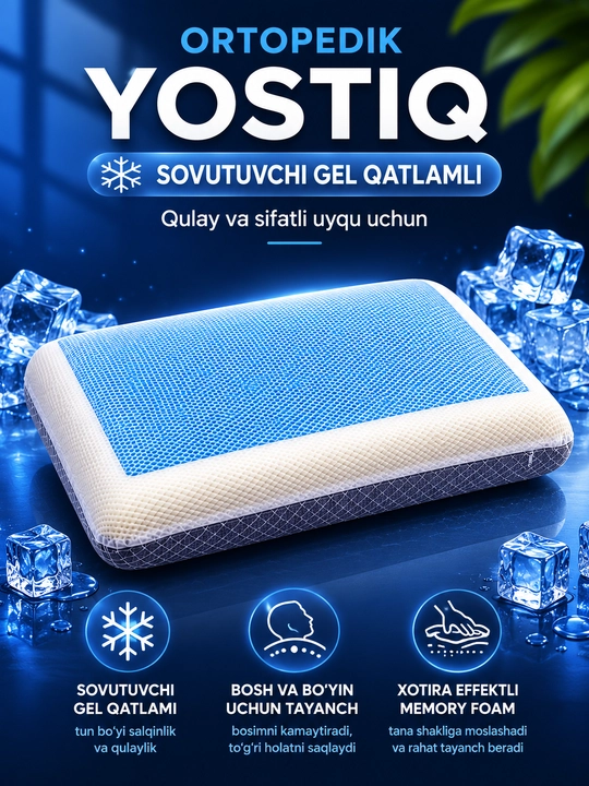Sovutuvchi gel qatlamli ortopedik Memory Foam yostiq uyqu va bo'yin uchun - 