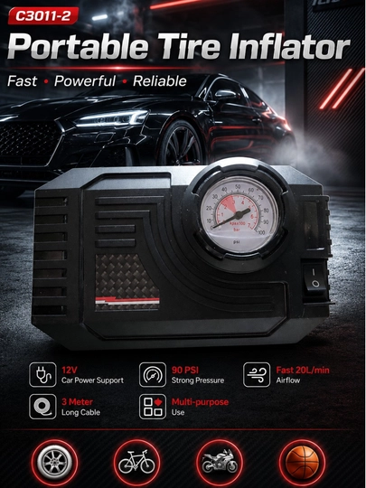 Автомобильный компрессор CarSun C3011-2 12V, портативный насос для шин, 90 PSI — MEHMON-ENASOS
