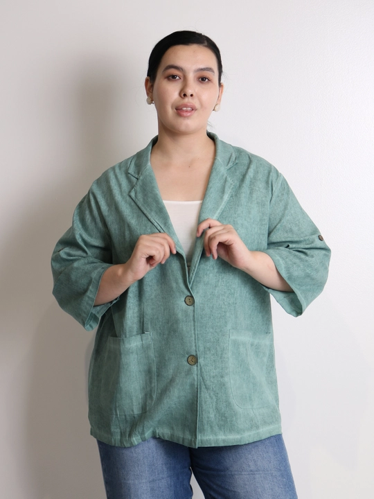 Ayollar pidjagi yengil, tabiiy mato, sutrang, kulrang-ko‘kimtir, cho‘ntakli, plus size