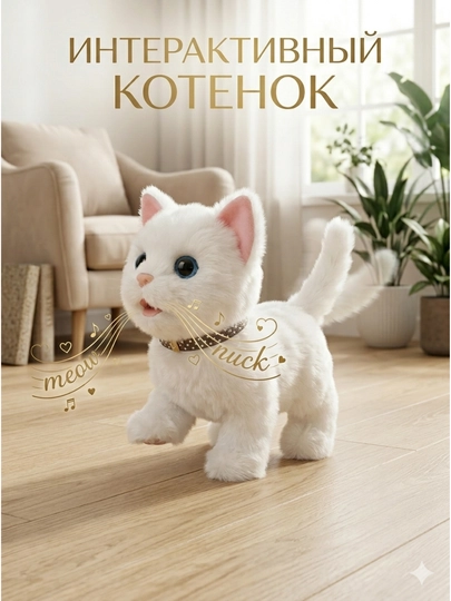 Котенок игрушка интерактивная, кошка робот, собачка робот, умный кот ходит, мяукает, лает — RADORAY-ROBOTKOT1-БЕЛЫЙ