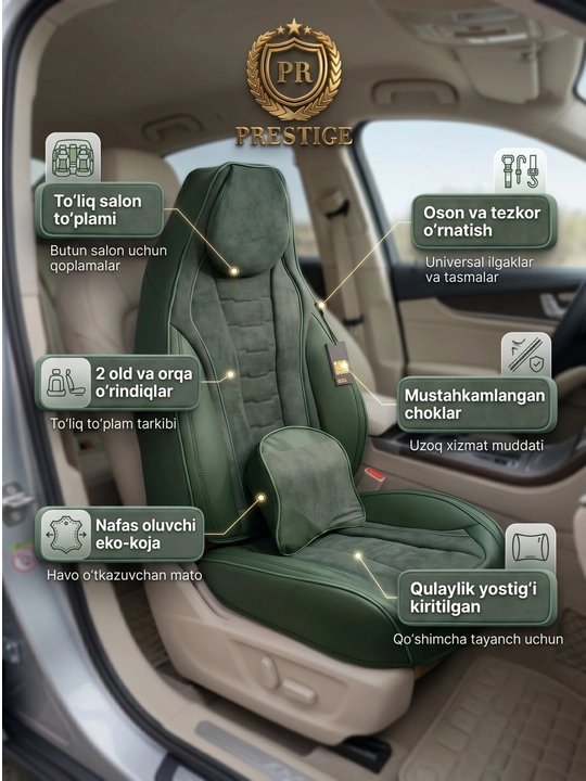 Авточехлы для сидений Prestige из эко кожи и велюра, полный комплект в салон