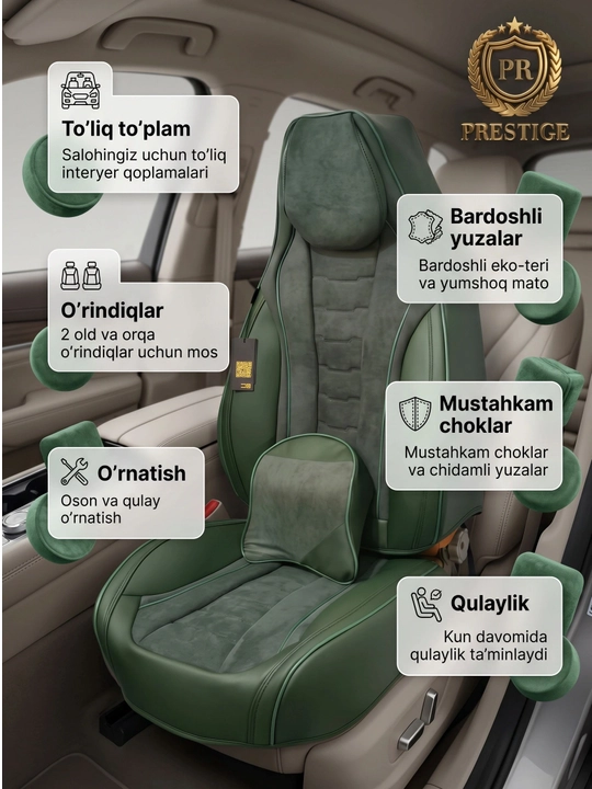 Авточехлы для сидений Prestige из эко кожи и велюра, полный комплект в салон