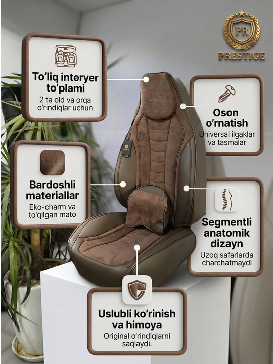 Авточехлы для сидений Prestige из эко кожи и велюра, полный комплект в салон - 