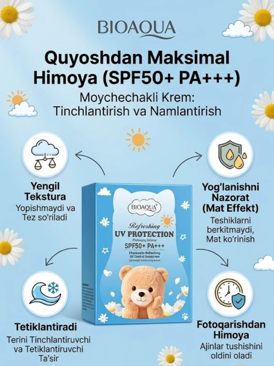 Солнцезащитный крем BIOAQUA SPF50+ PA+++ с мишкой для лица - 