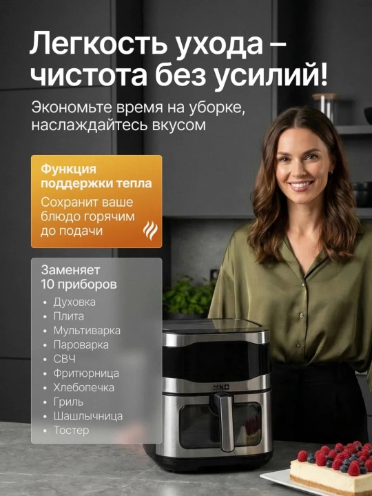 Аэрогриль DOMASSI электрический, 10 в 1, фритюрница для готовки без масла, 10.5 л