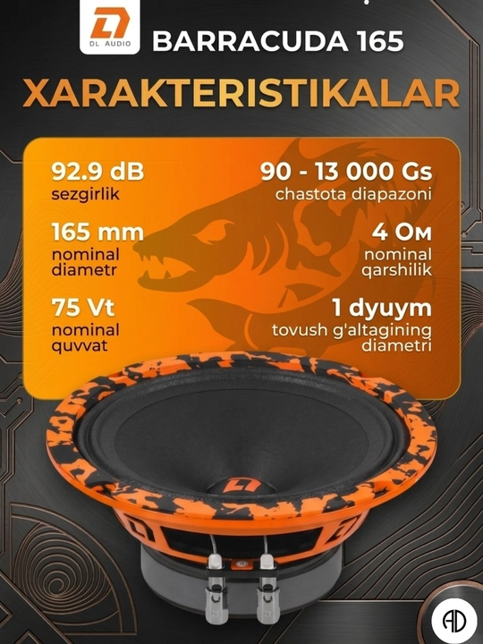 DL Audio Barracuda 165 V.2 ORG — Baland ovozli o'rta chastotali dinamiklar 16 sm (75 Vt)