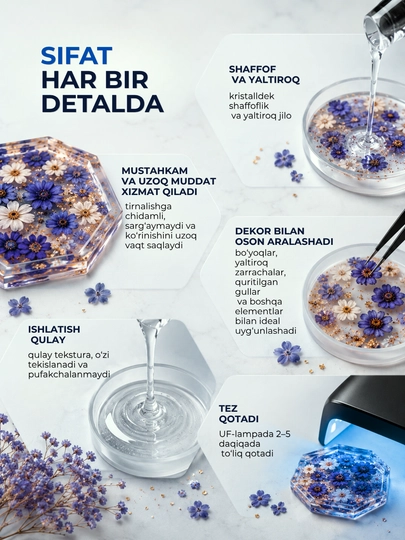 Art Silicon 8106A UF-smolasi, 1000 ml, ijodkorlik uchun shaffof smola