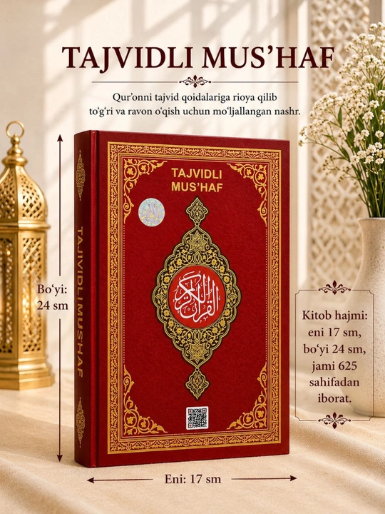 Mus’haf Qur’on kitobi  premium sovg‘alik nashr, 17x24sm