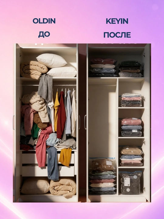 Вакуумный пакет - мешок для хранения вещей и одежды, многоразовый