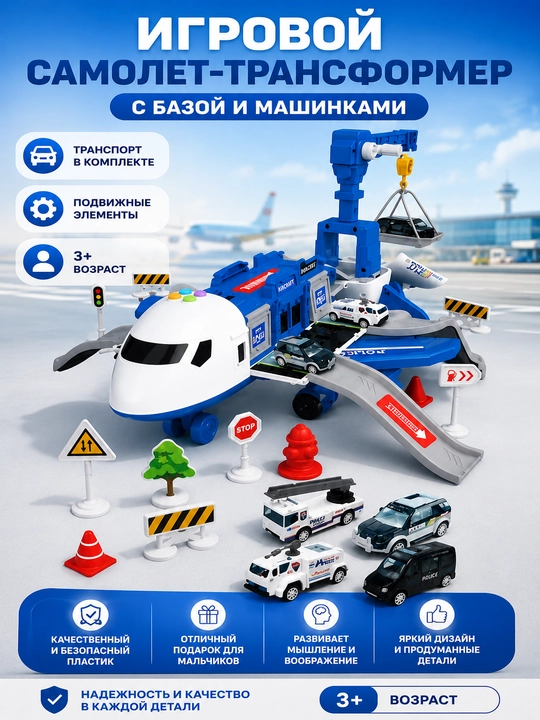 Baza va mashinalarga ega transformatsiyalanuvchi o‘yin samolyoti