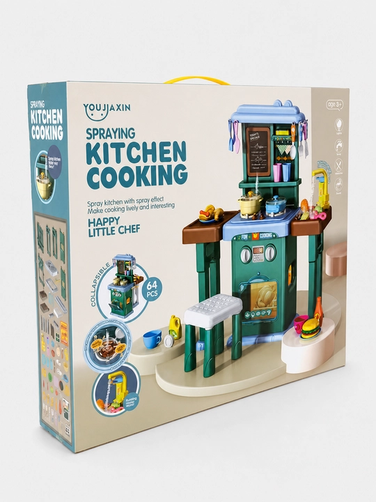 Happy Little Chef bolalar oshxonasi suv effekti va chiroq bilan 64 ta detal