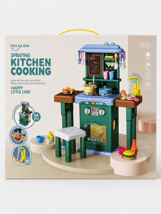 Happy Little Chef bolalar oshxonasi suv effekti va chiroq bilan 64 ta detal