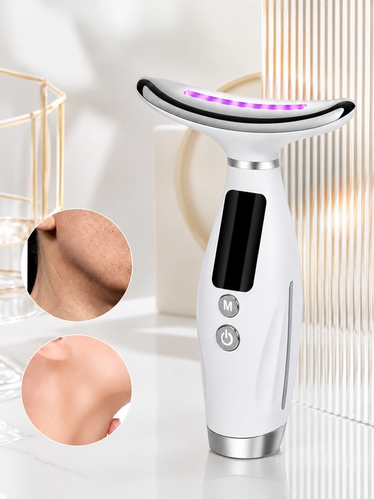 Yuz va bo'yin liftingi uchun vibratsiyali, kosmetik mikrotokli massajer, RF, EMS, LED