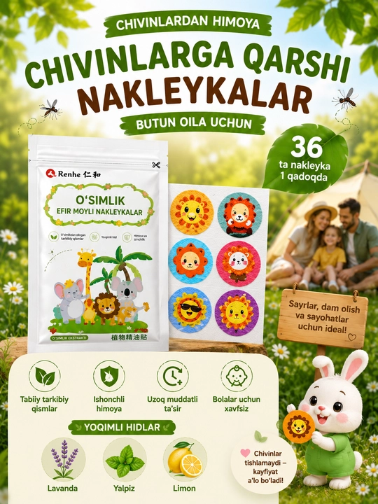 Bolalar kiyimi uchun chivin va hasharotlarga qarshi stikerlar