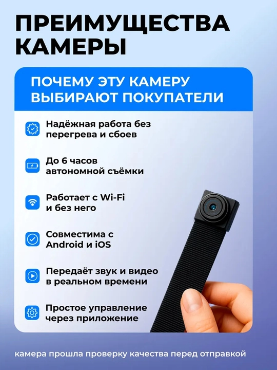Мини камера видеонаблюдения Wi-Fi беспроводная со звуком Full HD 1080P