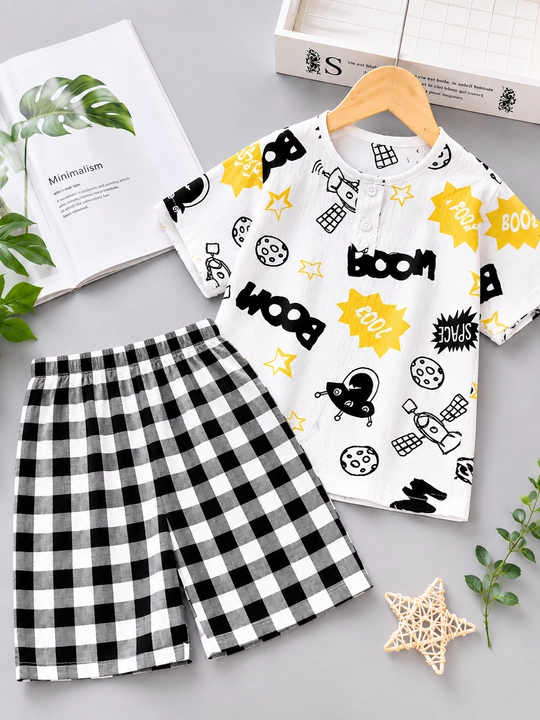 Bolalar uchun ayiqcha printli yozgi pijama to‘plami - 