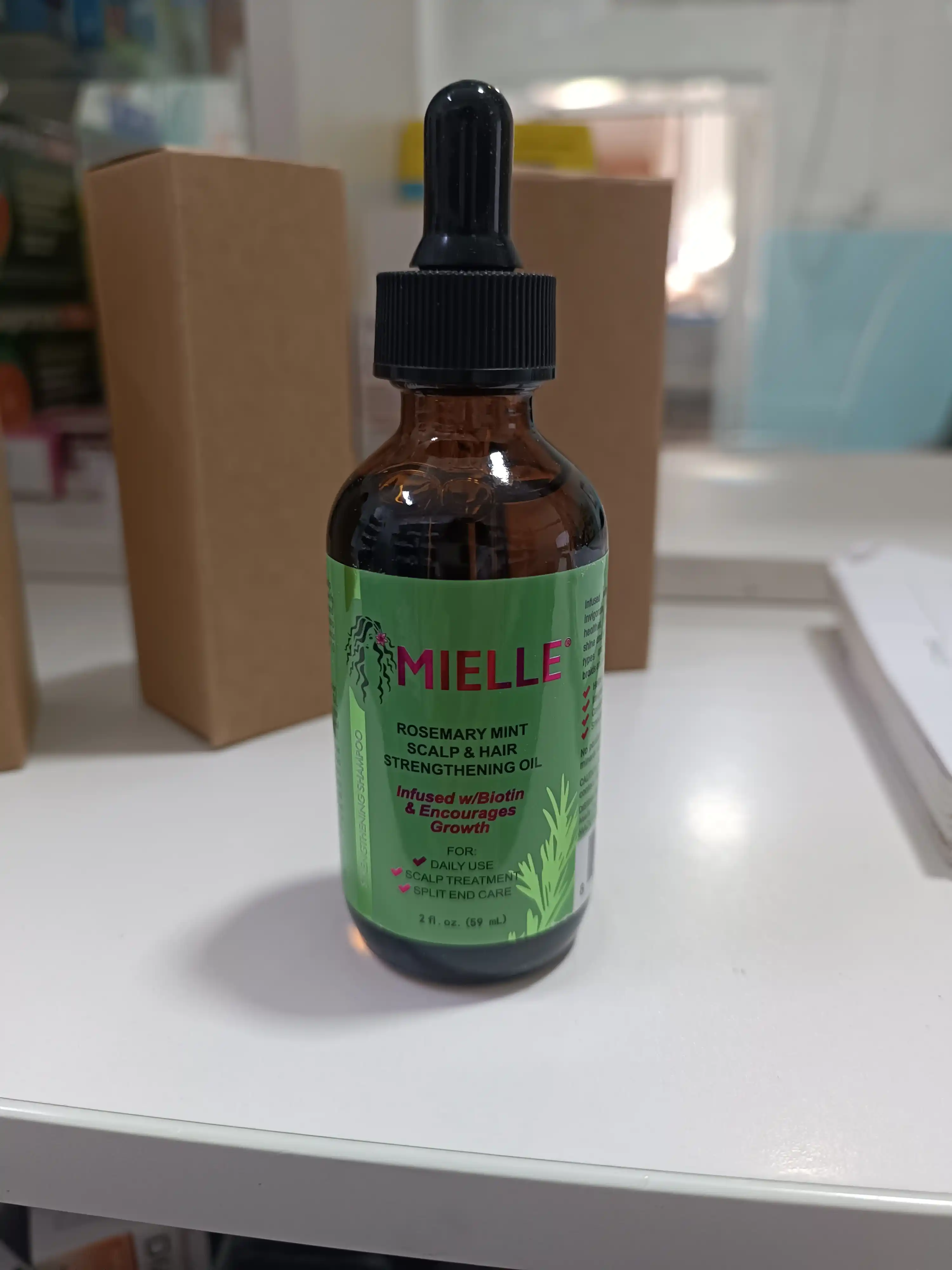 Soch, kiprik, qosh va soqolni mustahkamlash uchun biotinli Rozmarin Mielle moyi, 59 ml