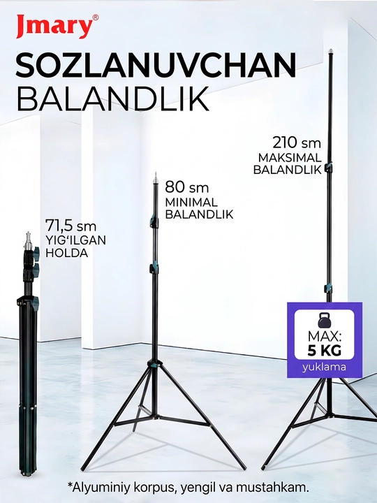 Shtativ tripod Jmary KP-2205, MT-75 telefon ushlagichi bilan kamera va telefon uchun