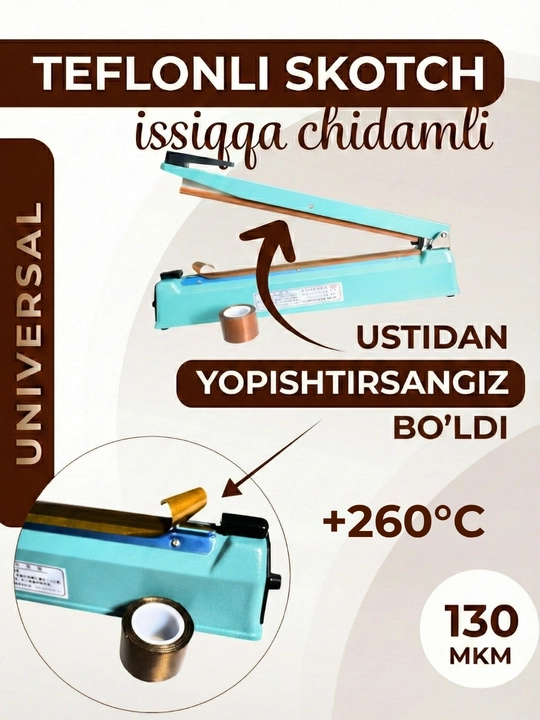 Teflonli skotch issiqqa chidamli 20-50 mm x 10 m, 130 mkm, silikon yelimli izolenta