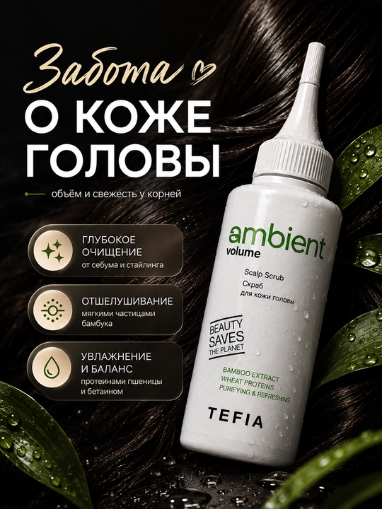 TEFIA AMBIENT VOLUME Скраб для кожи головы, 120мл, придает объём, для всех типов волос
