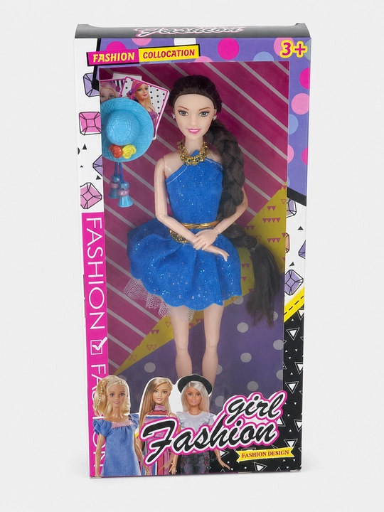 Fashion Girl kukla yaltiroqli ko'k ko'ylak va aksessuarlar bilan H812