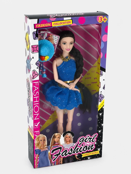 Fashion Girl kukla yaltiroqli ko'k ko'ylak va aksessuarlar bilan H812