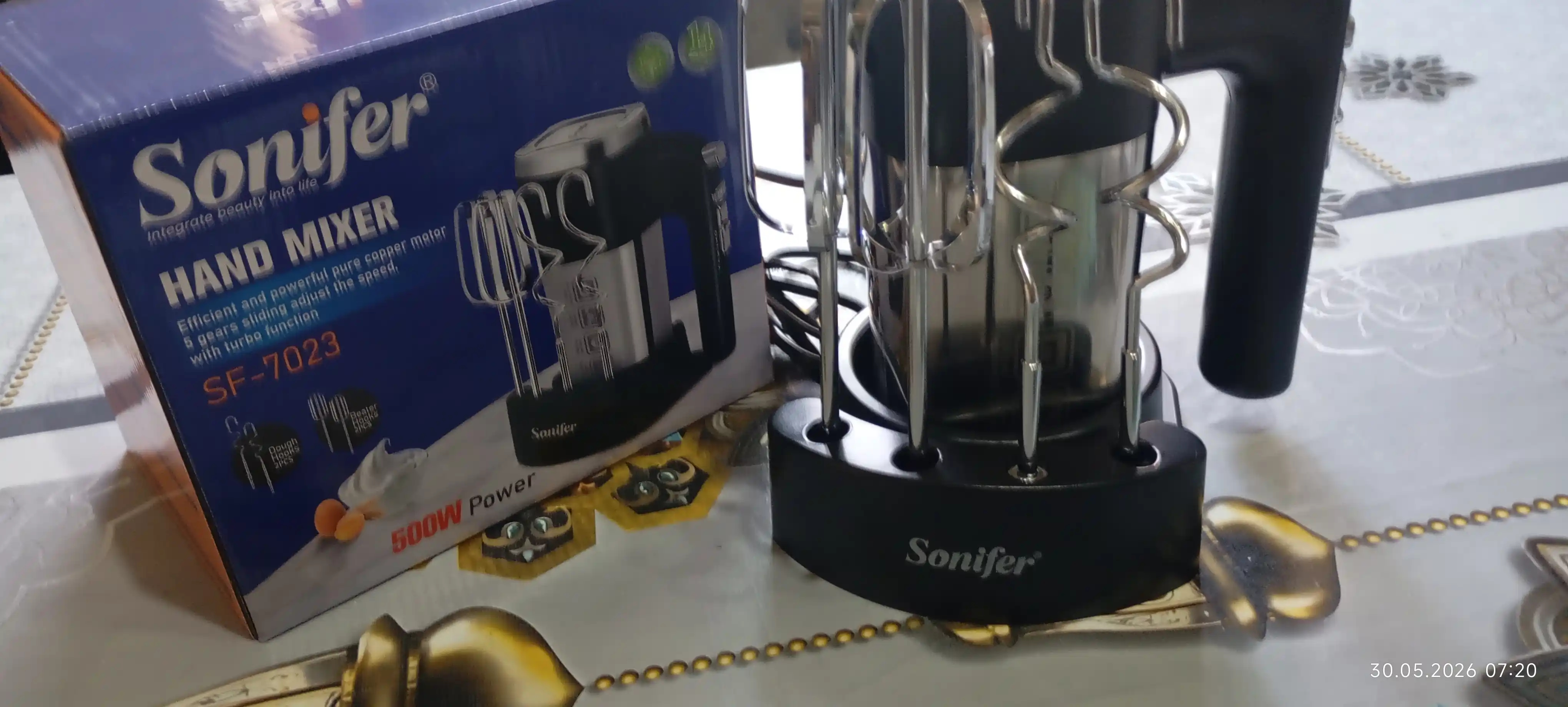 Миксер ручной Sonifer, электрический, с подставкой, турбо режим, 5 скоростей, 500 Вт