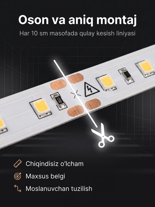 LED Lenta 220V 120D IP65 — Namga chidamli, neytral oq nur, har 10 sm kesiladigan