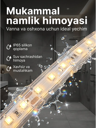 LED Lenta 220V 120D IP65 — Namga chidamli, neytral oq nur, har 10 sm kesiladigan