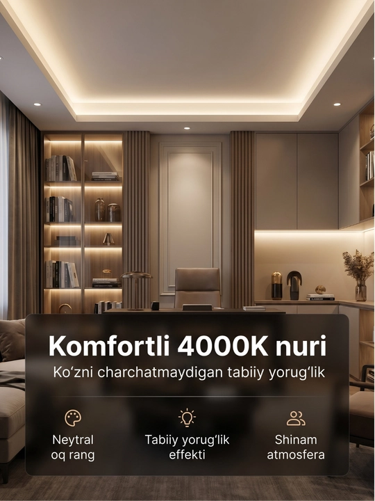 LED Lenta 220V 120D IP65 — Namga chidamli, neytral oq nur, har 10 sm kesiladigan