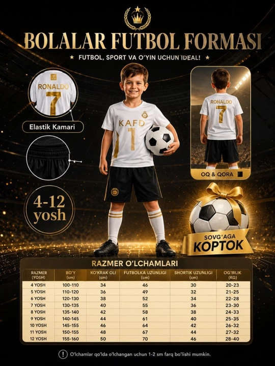 Bolalar futbol formasi 3 yoshdan 10 yoshgacha - 