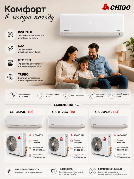 Кондиционеры CHIGO серии CS-V3G Inverter 12 / 18 / 24