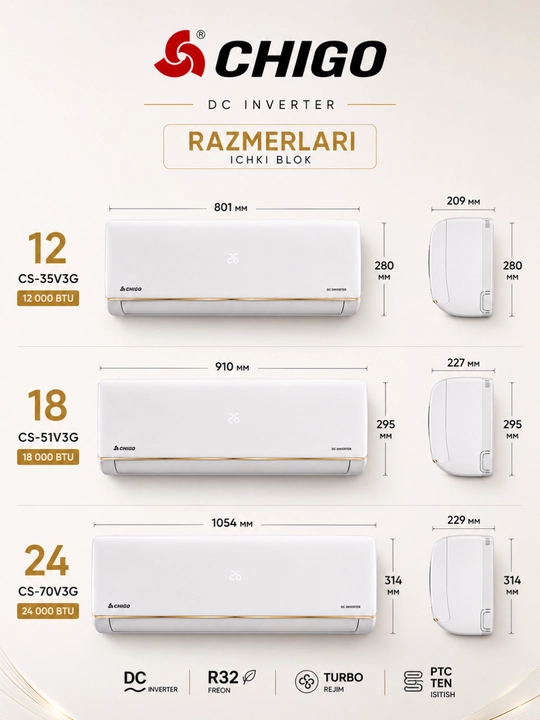 Кондиционеры CHIGO серии CS-V3G Inverter 12 / 18 / 24