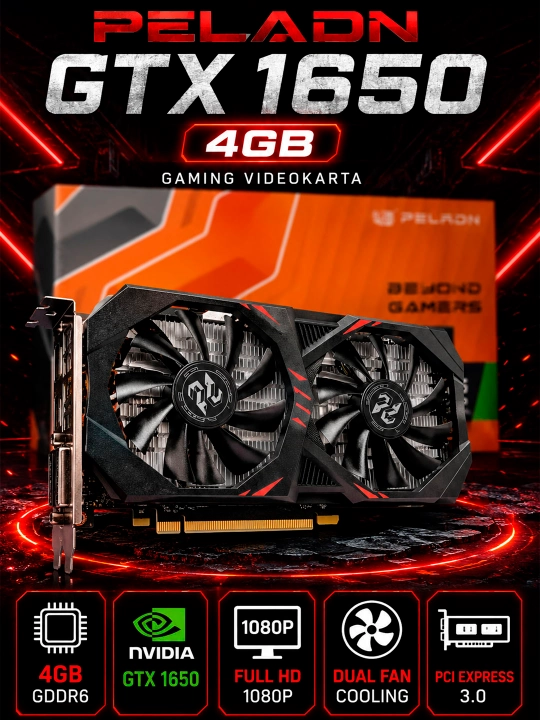 Игровая видеокарта Nvidia GeForce Peladn GTX1650, 4ГБ, - 