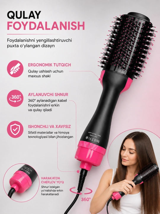 Фен-расчёска 2в1 сушит и выпрямляет волосы JRM Styler