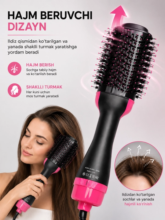 Фен-расчёска 2в1 сушит и выпрямляет волосы JRM Styler