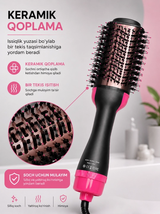 Фен-расчёска 2в1 сушит и выпрямляет волосы JRM Styler