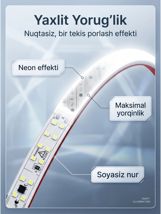 LED lenta 220V 240D IP65 —namga chidamli, 10 sm kesiladigan, neytral oq nur