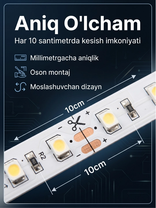LED lenta 220V 240D IP65 —namga chidamli, 10 sm kesiladigan, neytral oq nur