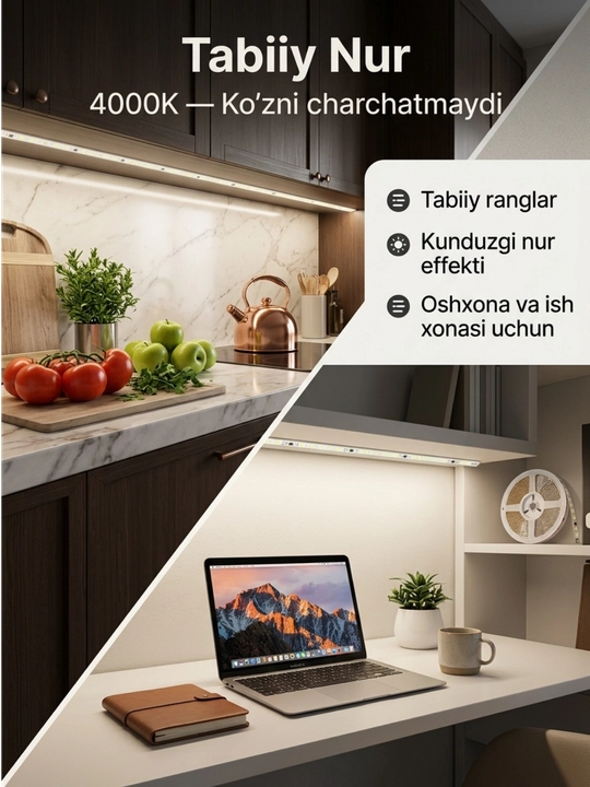 LED lenta 220V 240D IP65 —namga chidamli, 10 sm kesiladigan, neytral oq nur
