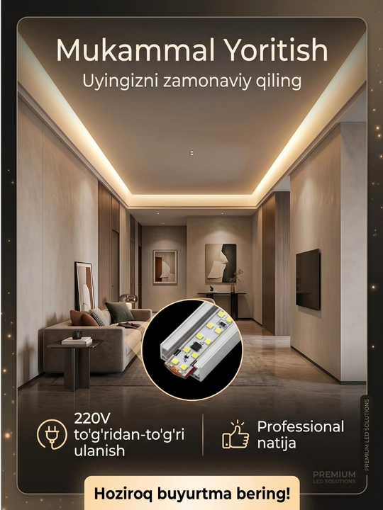 LED lenta 220V 240D IP65 —namga chidamli, 10 sm kesiladigan, neytral oq nur