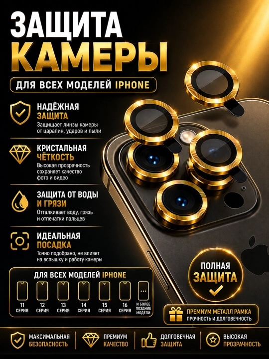 IPhone lar uchun kamera himoyasi 11, 11 Pro, 12 Pro, 13 Pro, 14 Pro, 15 Pro, 16-17 Pro Max