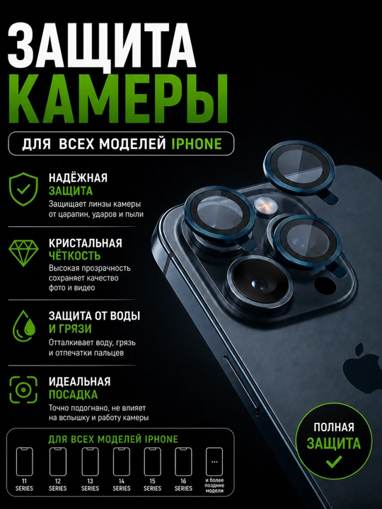 IPhone lar uchun kamera himoyasi 11, 11 Pro, 12 Pro, 13 Pro, 14 Pro, 15 Pro, 16-17 Pro Max